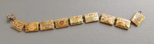 antique vintage persian painted mop pearl panel repair bracelet (5)