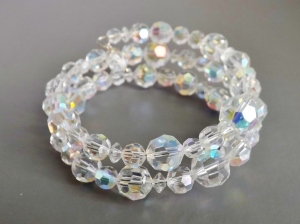 Handmade memory wire wrap bridal bracelet, made with vintage ab crystal beads.