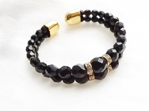 French jet black glass torque bracelet, made from memory wire